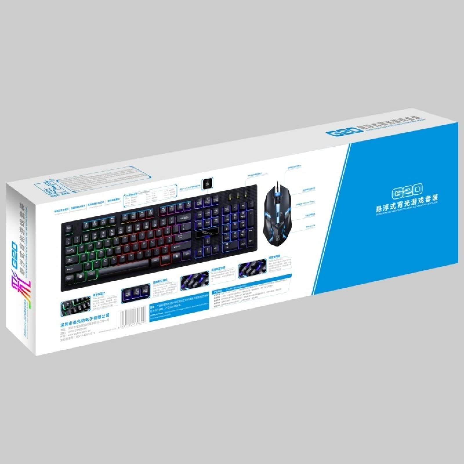 Tastiera del Computer G20 1600 DPI Professionale Retroilluminato RGB Retroilluminazione Meccanica Sospensione Tastiera + Mouse Ottico Kit Compatible for Laptop, PC (Nero) (Colore : Black)