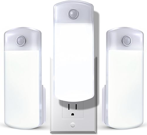 Paquete de 3 luces LED de falla de energía, 4 en 1 linternas recargables enchufables con detección de movimiento, luces LED de emergencia para