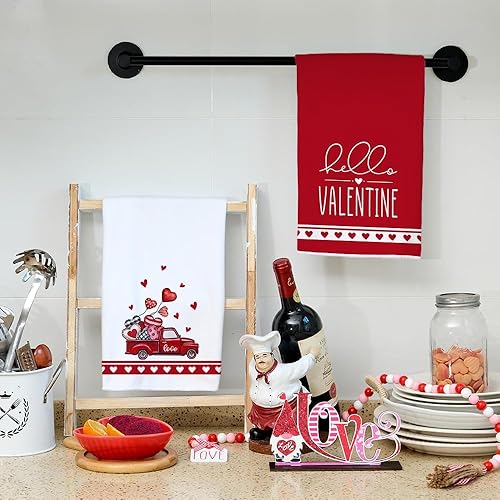 Miniatura 6 de ARKENY AD166 - Juego de 2 toallas de cocina para el día de la madre, diseño de búfalo rojo, diseño de corazón a cuadros, 18 x 26 pulgadas,