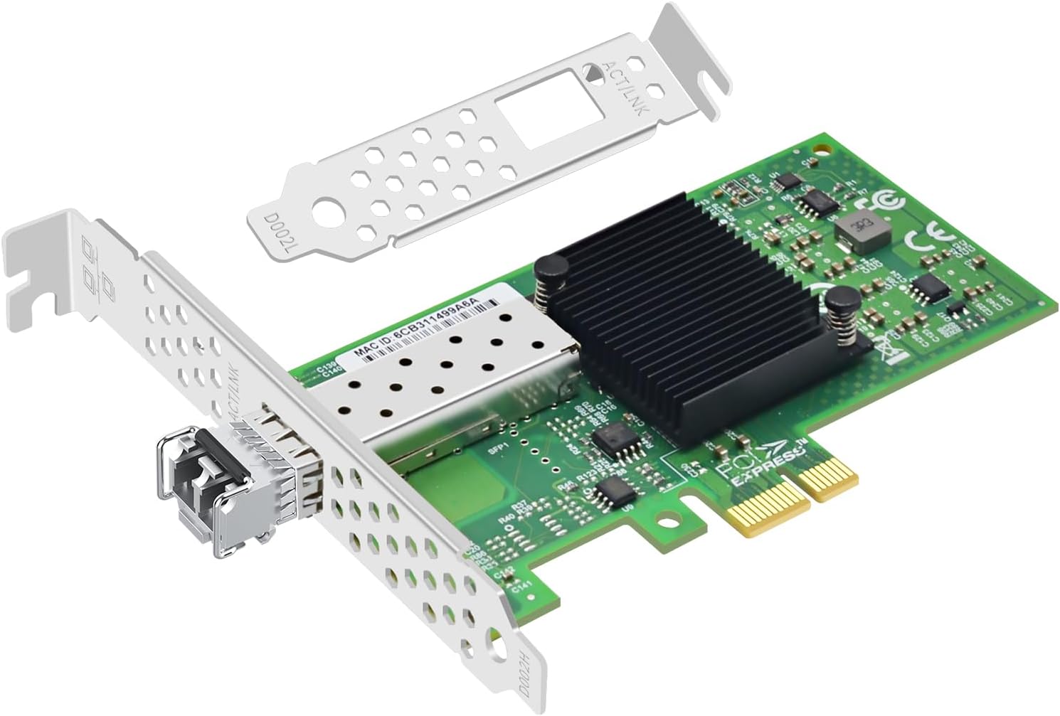 Single SFP Port Gigabit Fiber Optic Network Card (with 1 Piece Multi-Mode Optical Module) PCI-E X1 with BCM Broadcom 5708 Chip LAN Ethernet Adapter NIC Server Support Windows Server