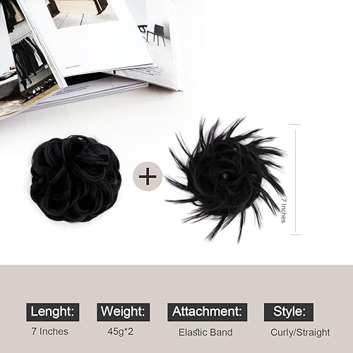 Miniatura 2 de 2 extensiones de cabello ondulado para mujer, moño desordenado, recogido, recogido, rizado, moño sintético