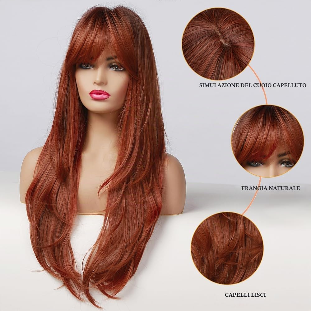 Esmee 24 pollici lungo dritto Auburn stratificato naturale parrucche capelli sintetici per le donne con radici scure per uso quotidiano del partito