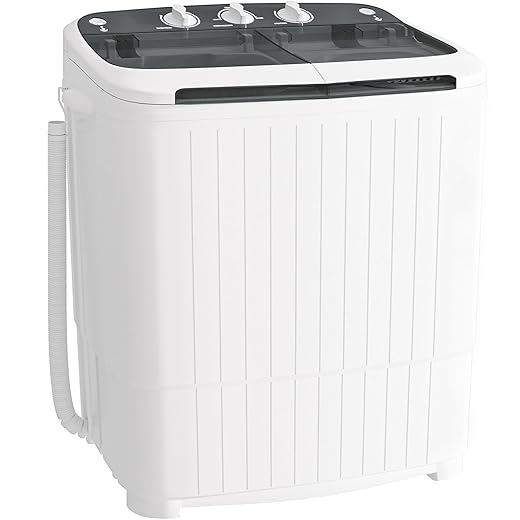 Greenvelly Portable Washing Machine, 16lbs Portable Washer and Dryer Combo with Extended Drain, 2 In 1 Mini Compact Tub Laundry Washine for Camping, Apartments, Dorms, RV (Grey)