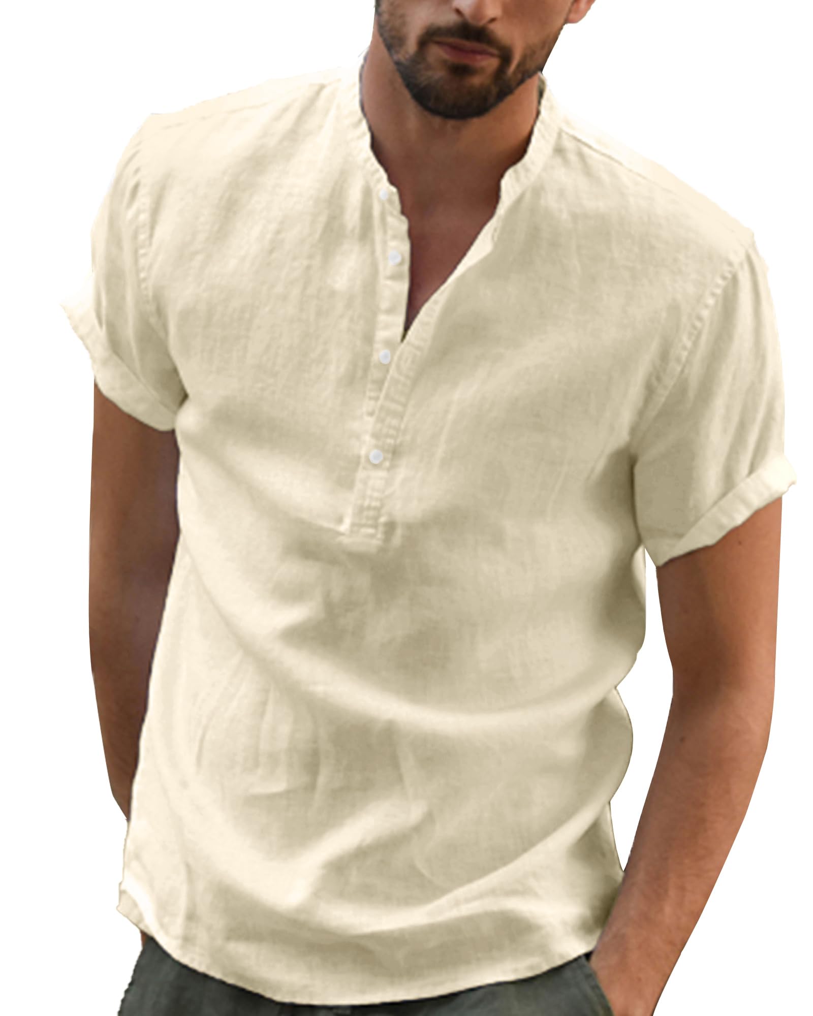 YAOBAOLE Hemd Herren Sommer Kurzarm Hemden Männer Henley Freizeithemd Casual Leicht Shirts