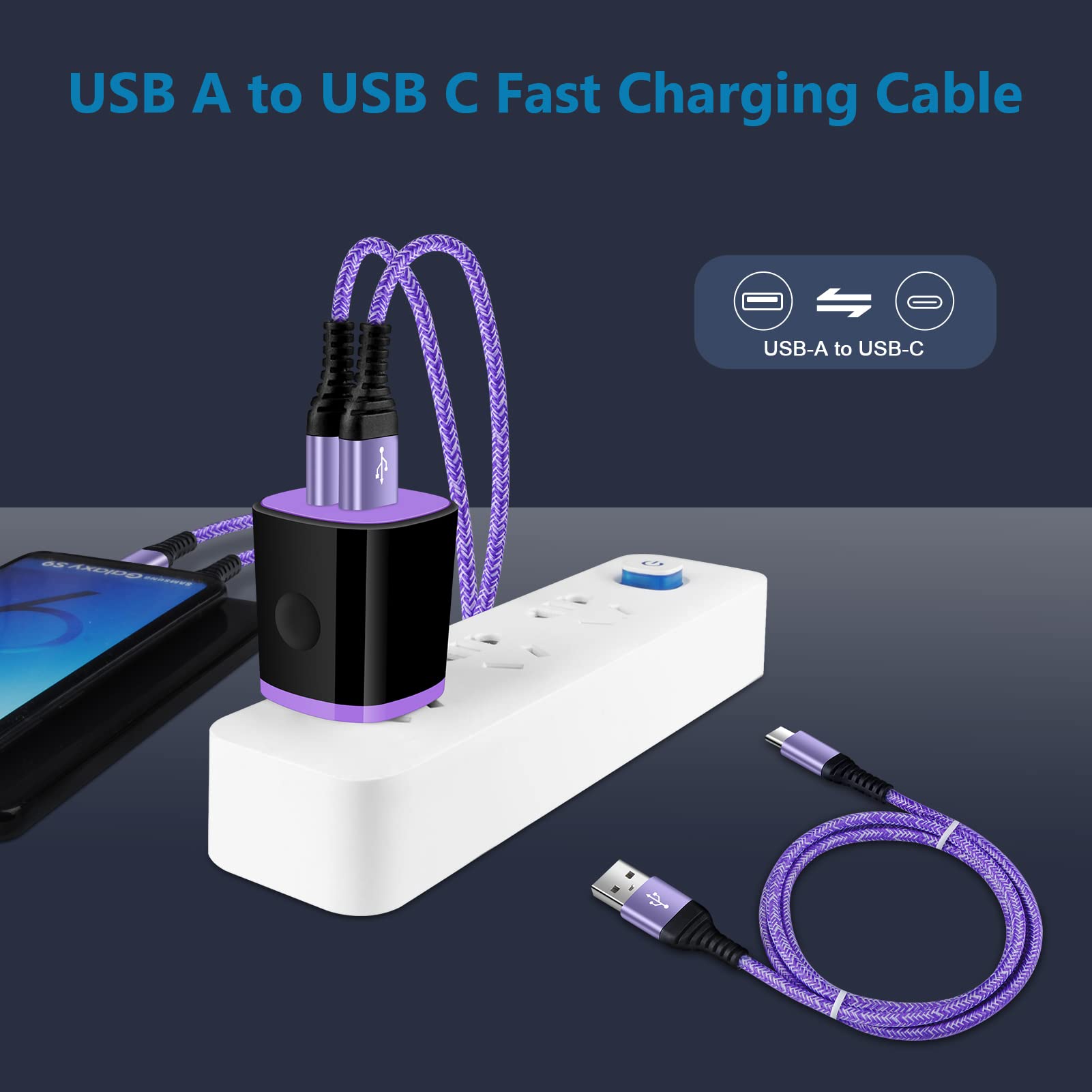Cavo di ricarica USB C per ricarica rapida, confezione da 5 pezzi, 1,8 m, per Samsung Galaxy S24/S23/S23 Ultra/S23 Plus/S22/S21 Ultra/S20 FE Note20 A15 A14 A53 A13 A03S A12 A51 A32, Google Pixel 8 7