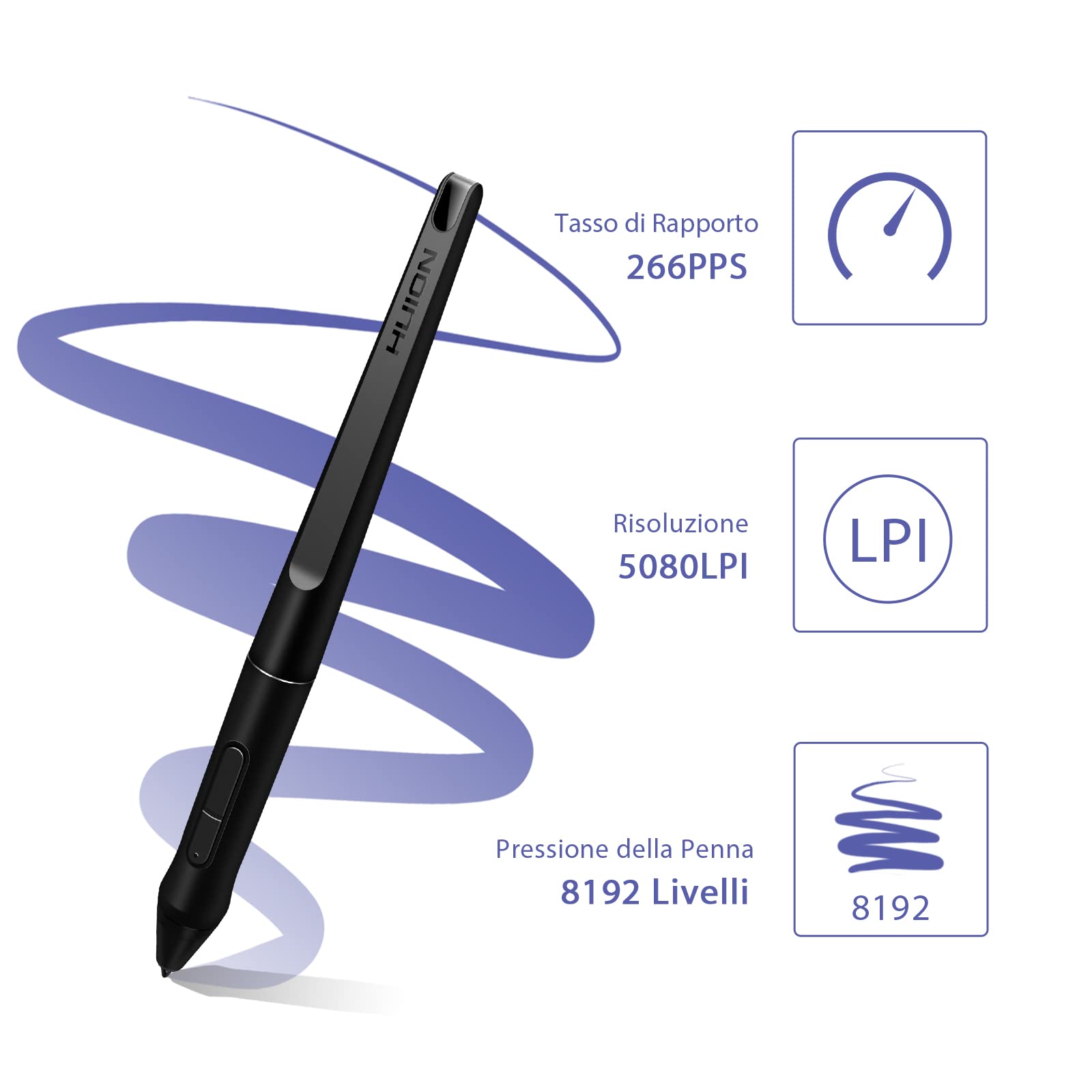 Huion PW500 Penna Stilo Senza Batteria – 8192 Livelli, 2 Pulsanti Personalizzabili, Compatibile Con Tavolette HUION Selezionate