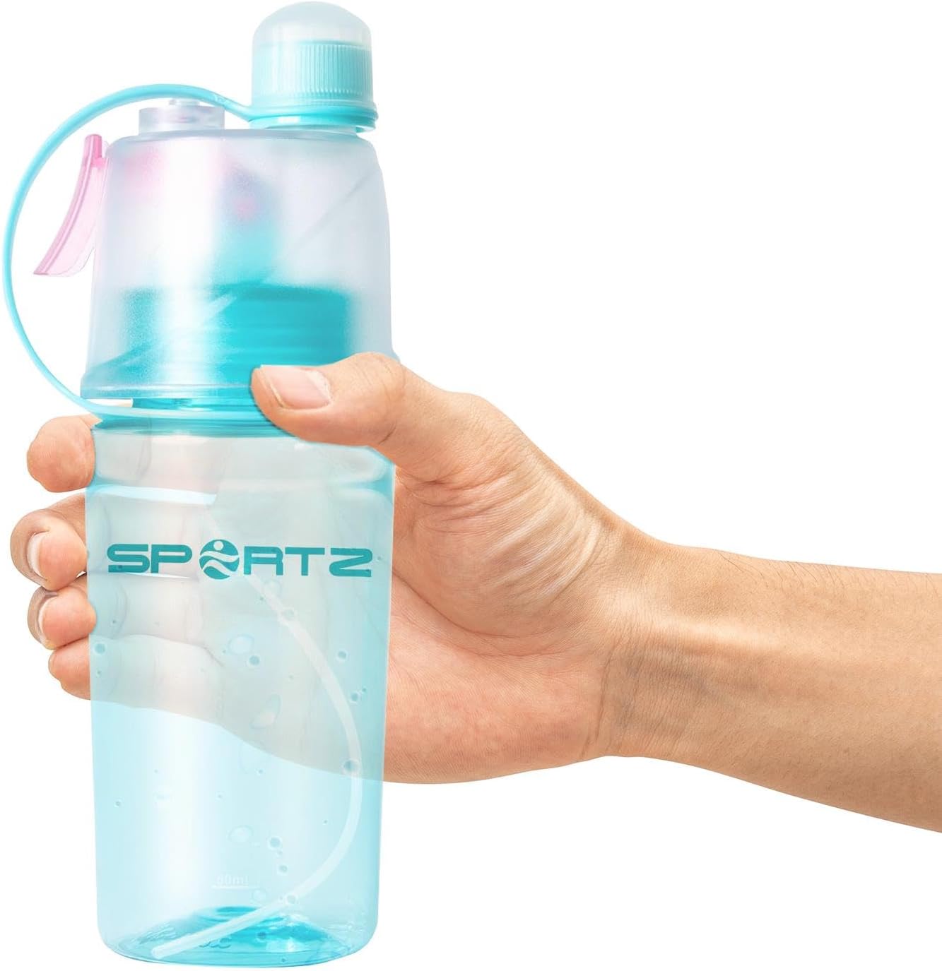 Aquarius Sports Water Bottle 400ml with Built-in Spray Function and Carry Strap BPA Free, Leak Proof Lightweight Unique Sipper Easy to Clean and Durable, Blue