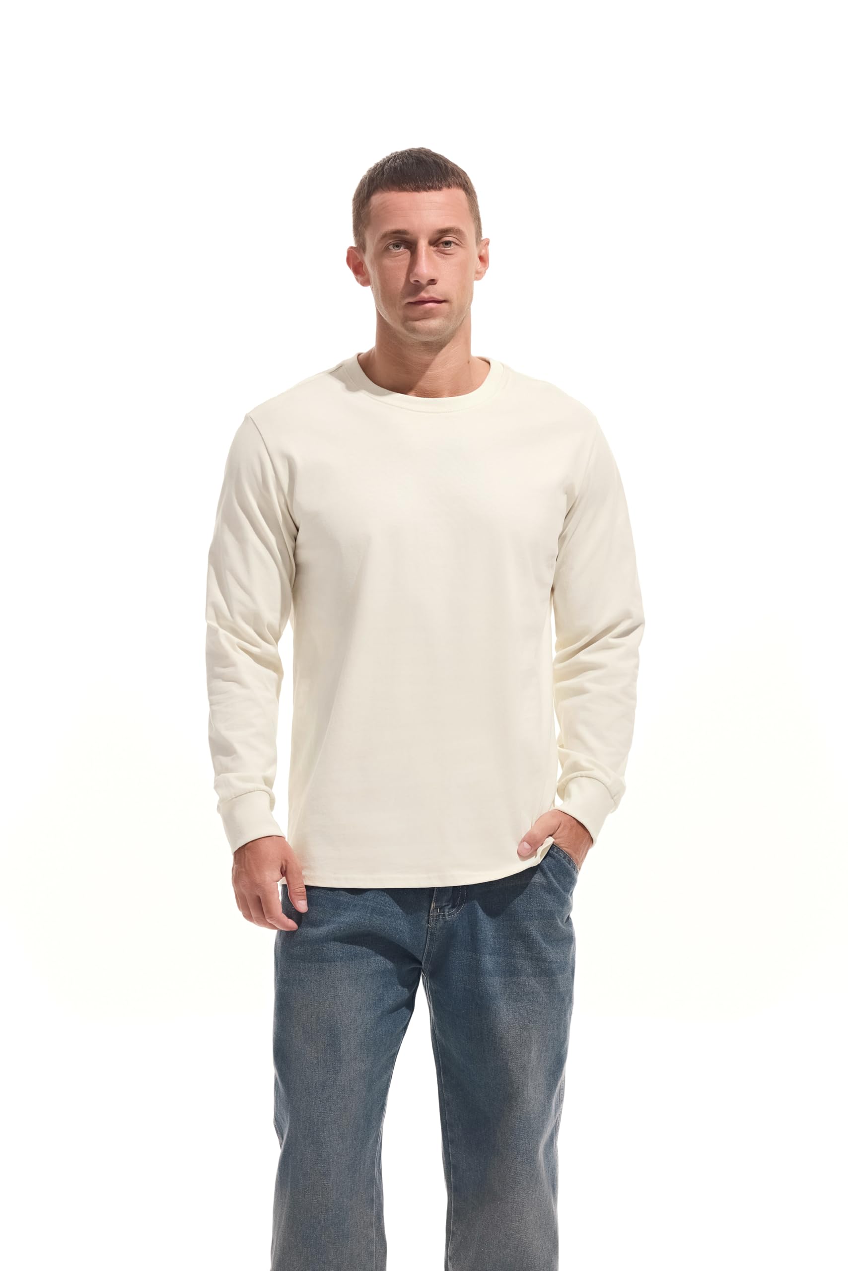 VEIISAR T-shirt da uomo pesante girocollo da uomo in cotone di alta qualità, pre-ristretta, S-3XL
