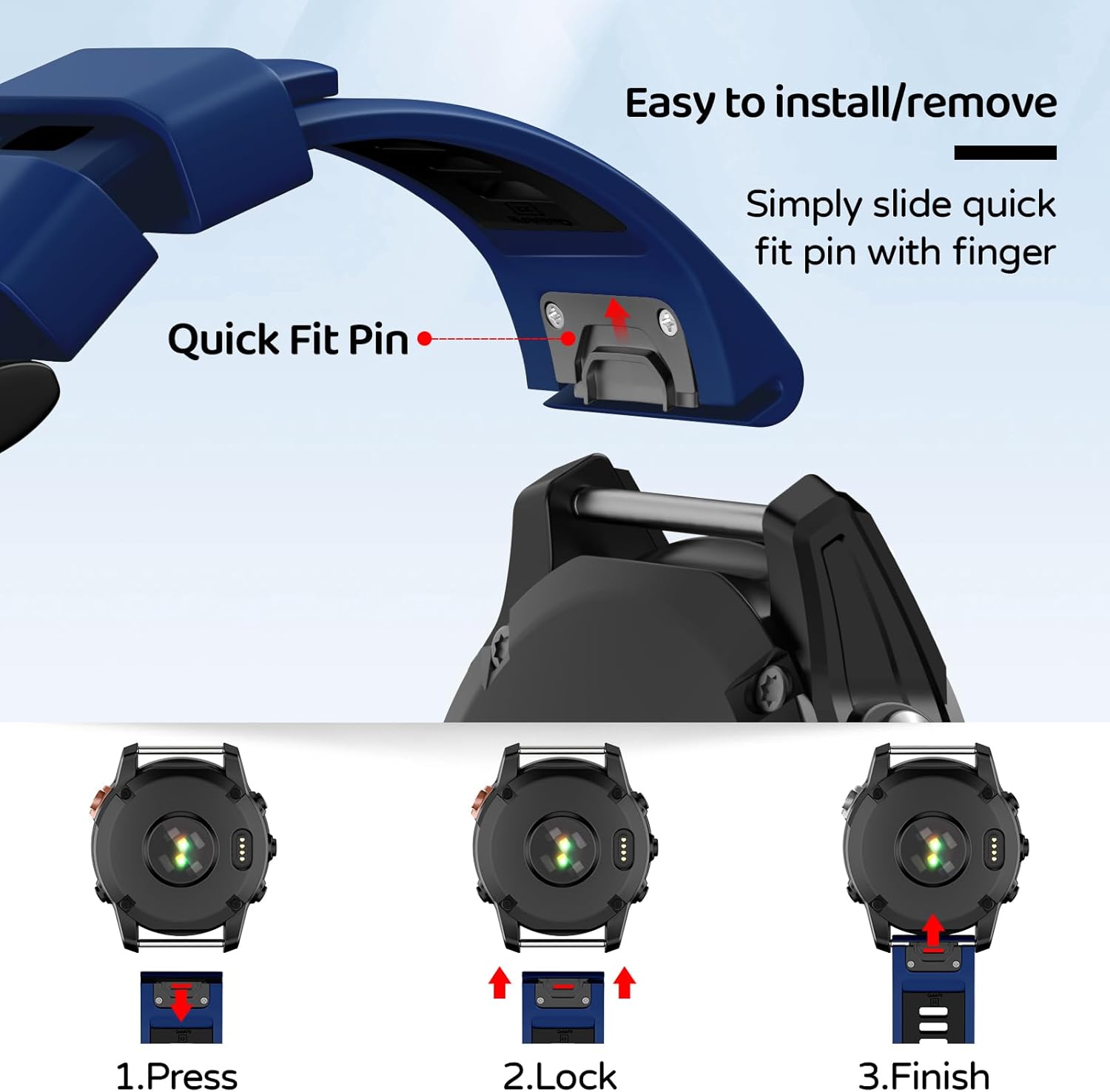 Watch Band for Garmin Fenix 8 47mm/Fenix 7/Fenix 6/Fenix 5/Epix Pro 47mm, 22mm Silicone QuickFit Replacement Bands - Image 2