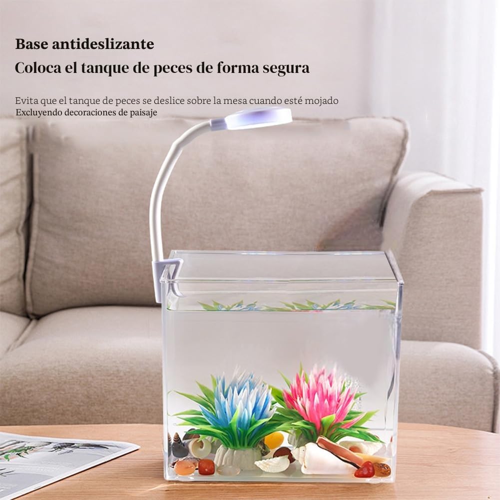 Mini Acuario, Tanque de Plantación de Acuario, Klein Aquarien, Mini Terrario con Luz de Clip Pequeña de 3 W, Kit de Pecera para Peces Dorados de Camarones Betta