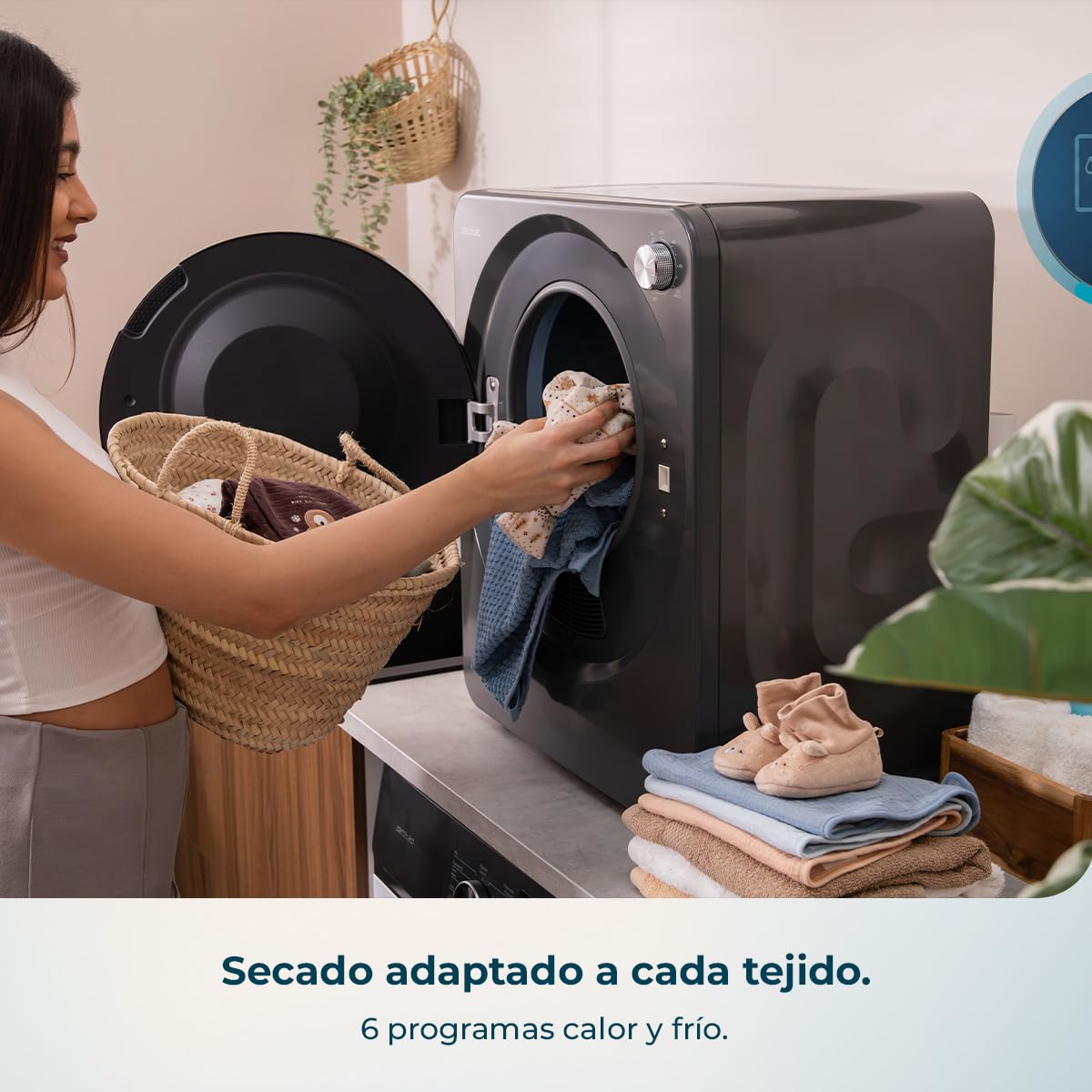 Cecotec Mini Secadora de Evacuación 2,5Kg Bolero DressCode Dry 3150V Dark. 950W, 6 Programas, Programa ECO, Control Knob Intuitivo, Secado Rápido y Eficiente, Ideal Espacios Pequeños, Acero - 5