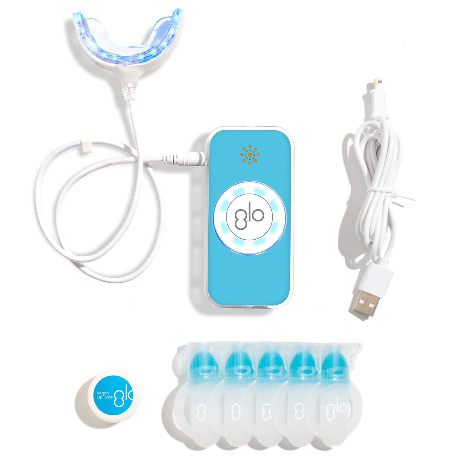 GLO Science — GLO Brilliant Advanced White Smile — Teeth Whitening Device Kit w/ Patented Illuminating Heat Warming Mouthpiece and LED Light Technology — Designed for Sensitive Teeth, Blue Device