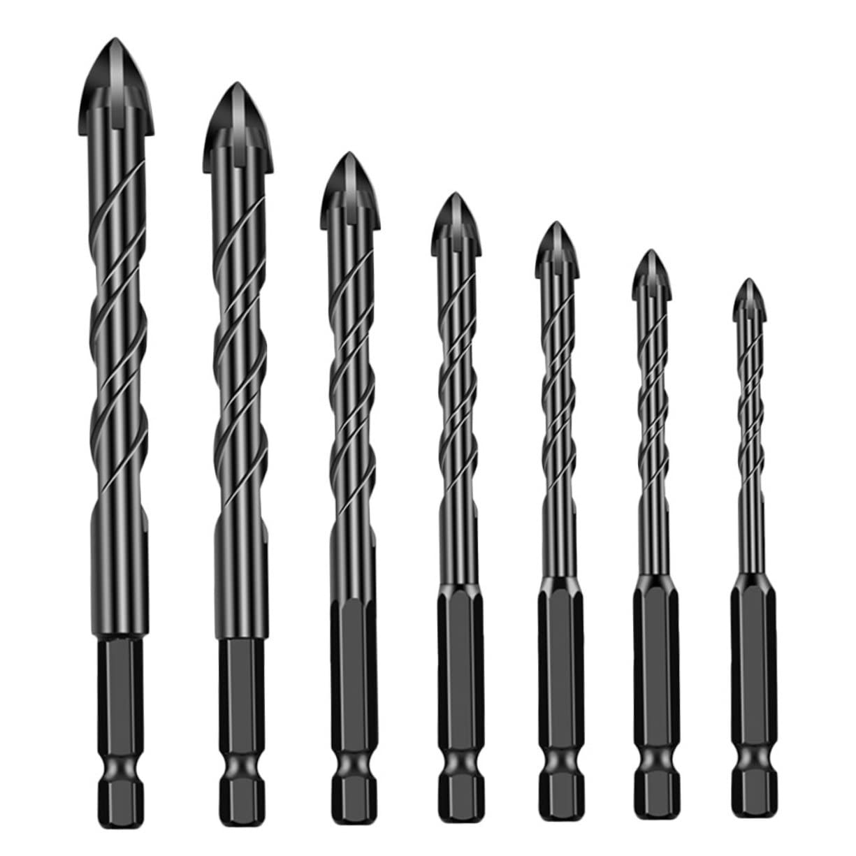 KALLORY 7pcs Hard Alloy Drill Bit Spiral Blade Hole Opener for Glass and Durable and Precise Compatible with Hand and Electric Drills