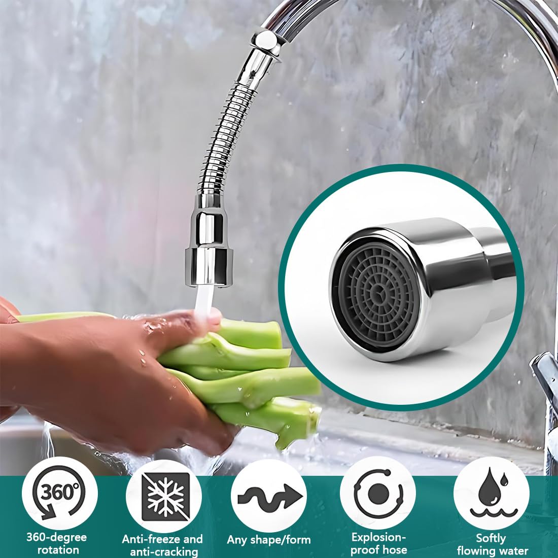 1 Alargador de Grifo Giratorio a 360°, Accesorio de Grifo de Ahorro de Agua, Acabado Pulido, de Acero Inoxidable