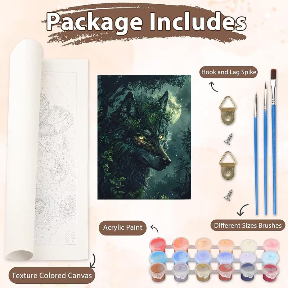 Kit paint by numbers adultos manualidades diy regalo original cuadro lobo grande 3