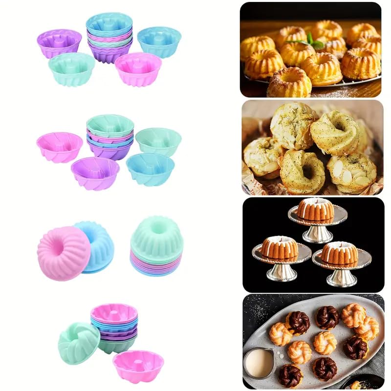 48 moldes para donas, antiadherentes, reutilizables, de 2.75 pulgadas, 4 formas, mini moldes de silicona, resistentes al calor para panecillos, magdalenas, gelatina y pasteles 3