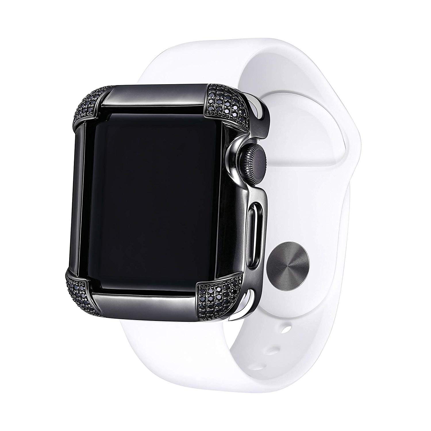 SkyB Funda para Apple Watch de Oro de 14 K o 18 K chapada en rodio con circonitas de Swarovski o Esquinas de Espinel pavé – Opciones de Color y tamaño