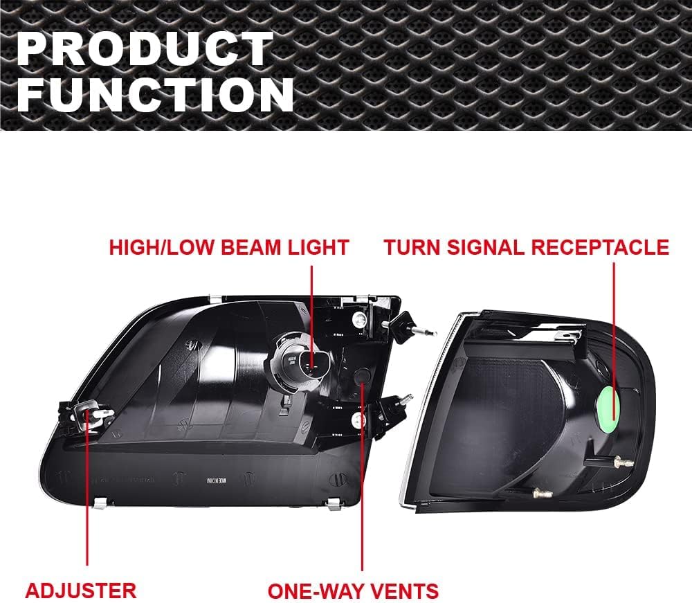 CNNELL Headlights Assembly Compatible with 1997 1998 1999 2000 2001 2002 Ford Expedition/2004 F150 Heritage/1998-2003 F150 Truck/1997 F150 Truck(C Clear lens Chrome Housing Clear Reflector)