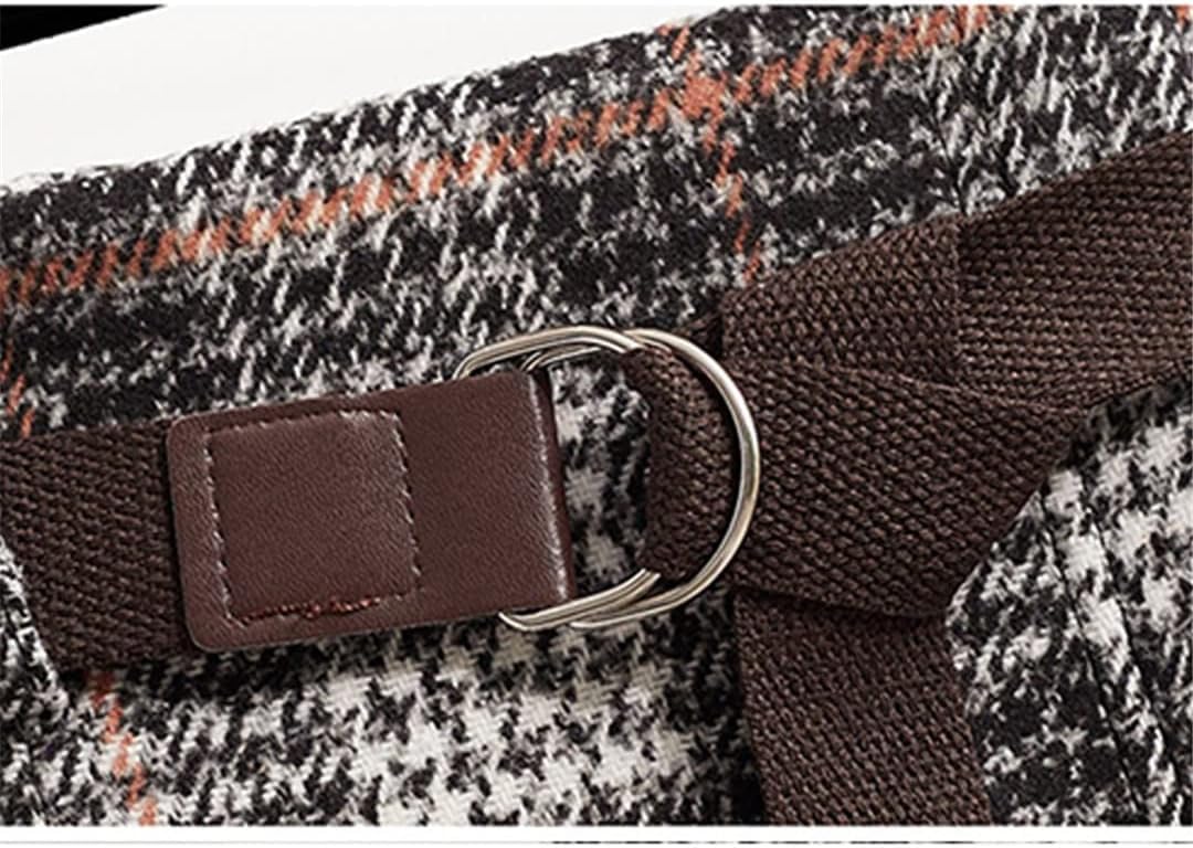Frauen Retro Kariert Herbst Winter Midi Rock A-Linie Hohe Taille Bürokleidung, Khaki, L