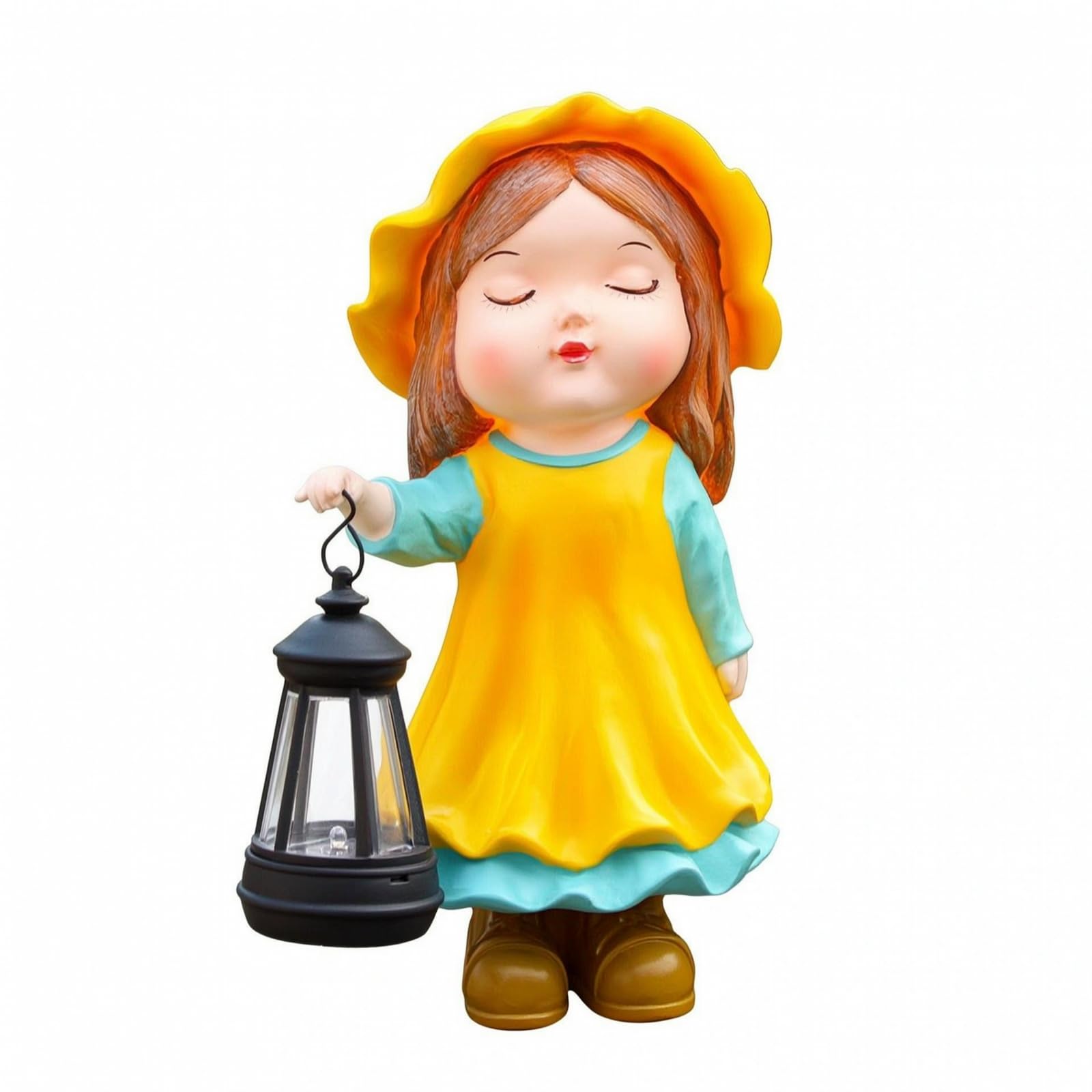 Statuetta con Lanterna Compatta Scultura, Stile Rustico Con Design A Forma Di Bambina Con Lanterna Decorativa