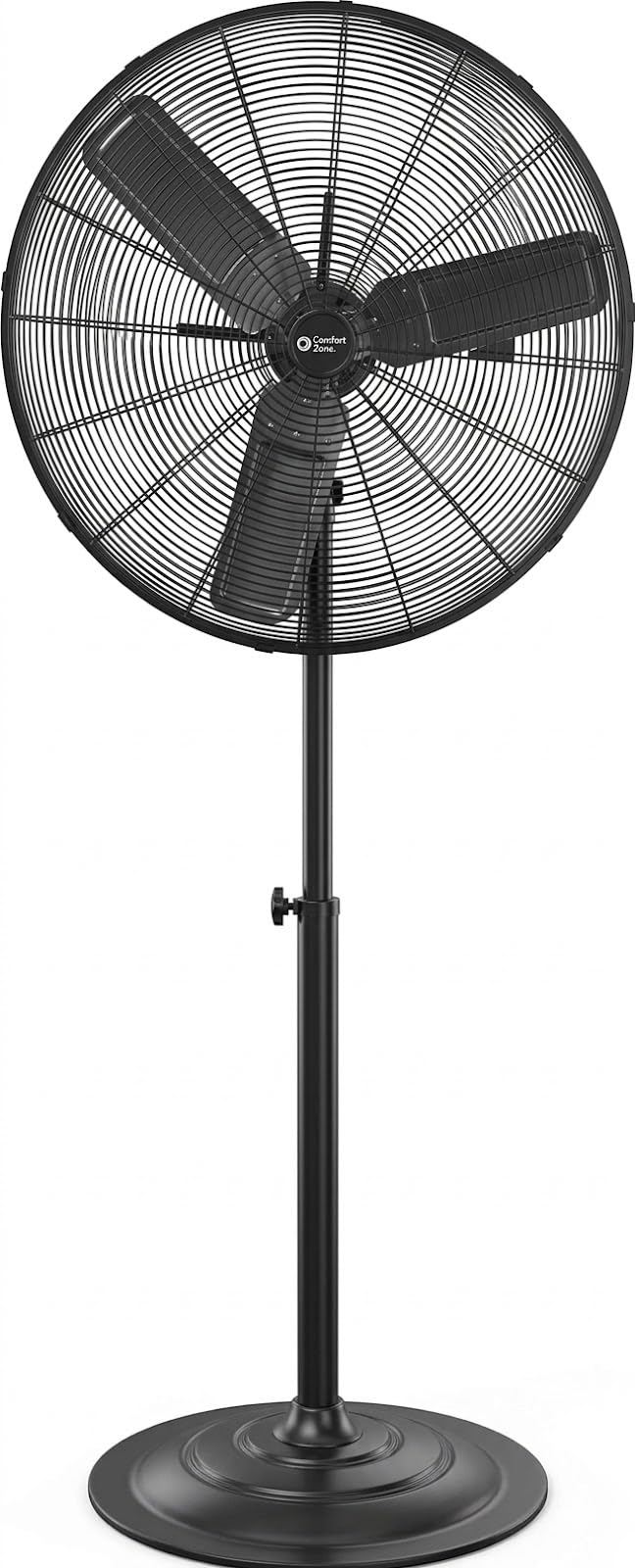 Photo 1 of Comfort Zone Industrial Pedestal Fan, 30 inch, 3 Speed, High Velocity, Adjustable Height 56” to 76”, Metal, Meets OSHA Standards, Airflow 36 ft/sec, Ideal for Garage, Workshop or Warehouse, CZHVP30