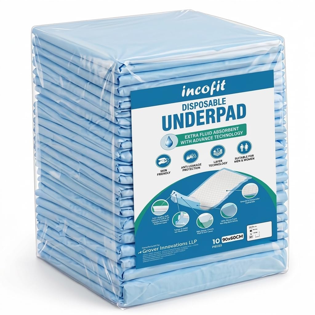 Incofit Large Disposable Underpads for Adults (60x90 cm) | 10 Count | Highly Absorbent | Unisex | Rash Protection | Converts Liquids to Gel | Cottony Soft | Anti-Bacterial & Leak-Proof-Pack 1-image-33