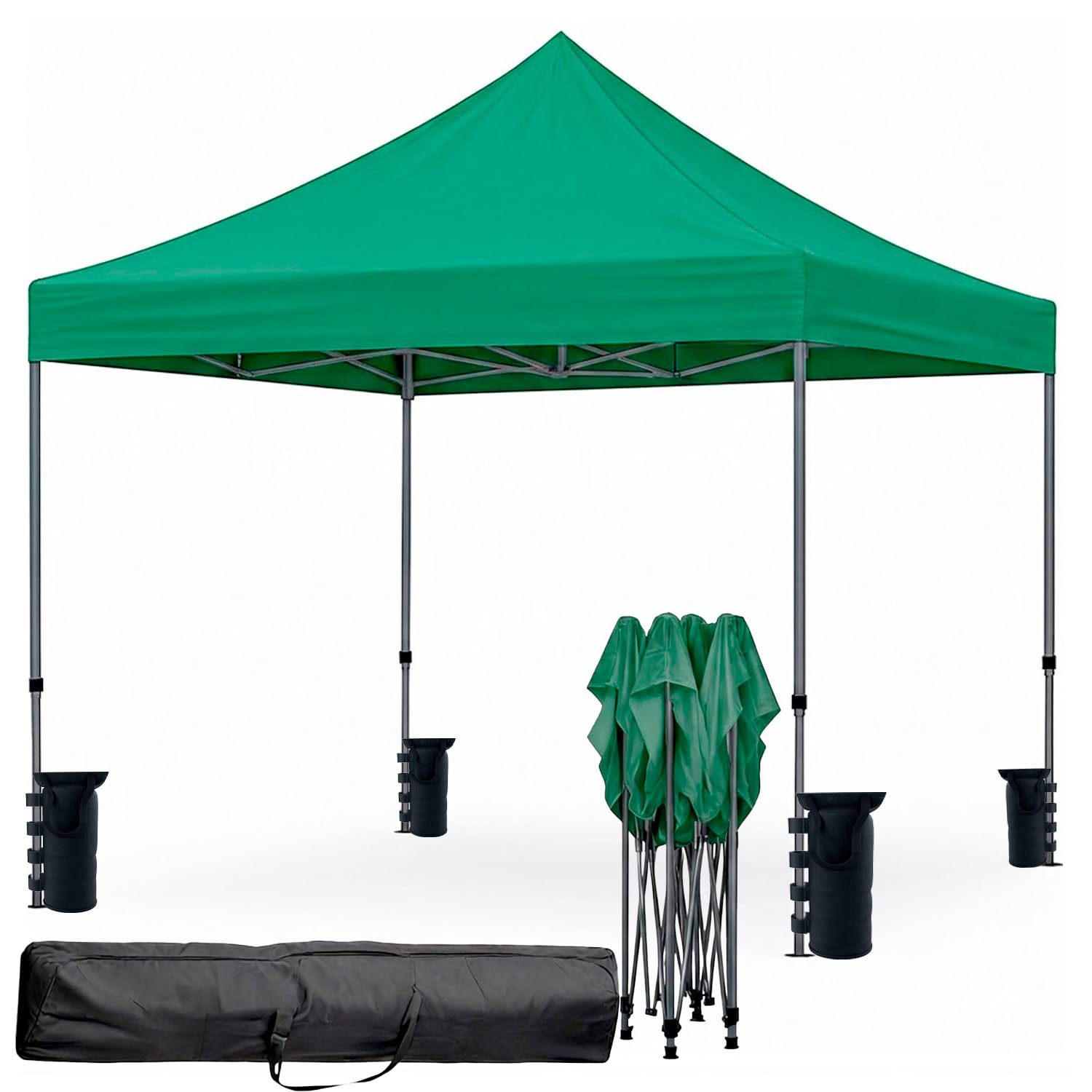 Gazebo Professionale 3x3 M Richiudibile Automatico In Acciaio Con Telo Oxford 1200D PVC Impermeabile e Anti UV Struttura a Fisarmonica con Sacche Zavorra e Borsa Trasporto Sagre Feste Eventi (Verde)