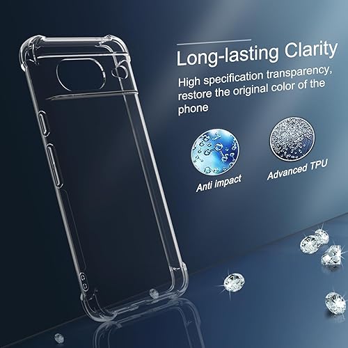 Miniatura 4 de Osophter Funda para Google Pixel 8A transparente para mujeres y niñas, esquinas reforzadas de TPU flexible para Pixel 8A, transparente