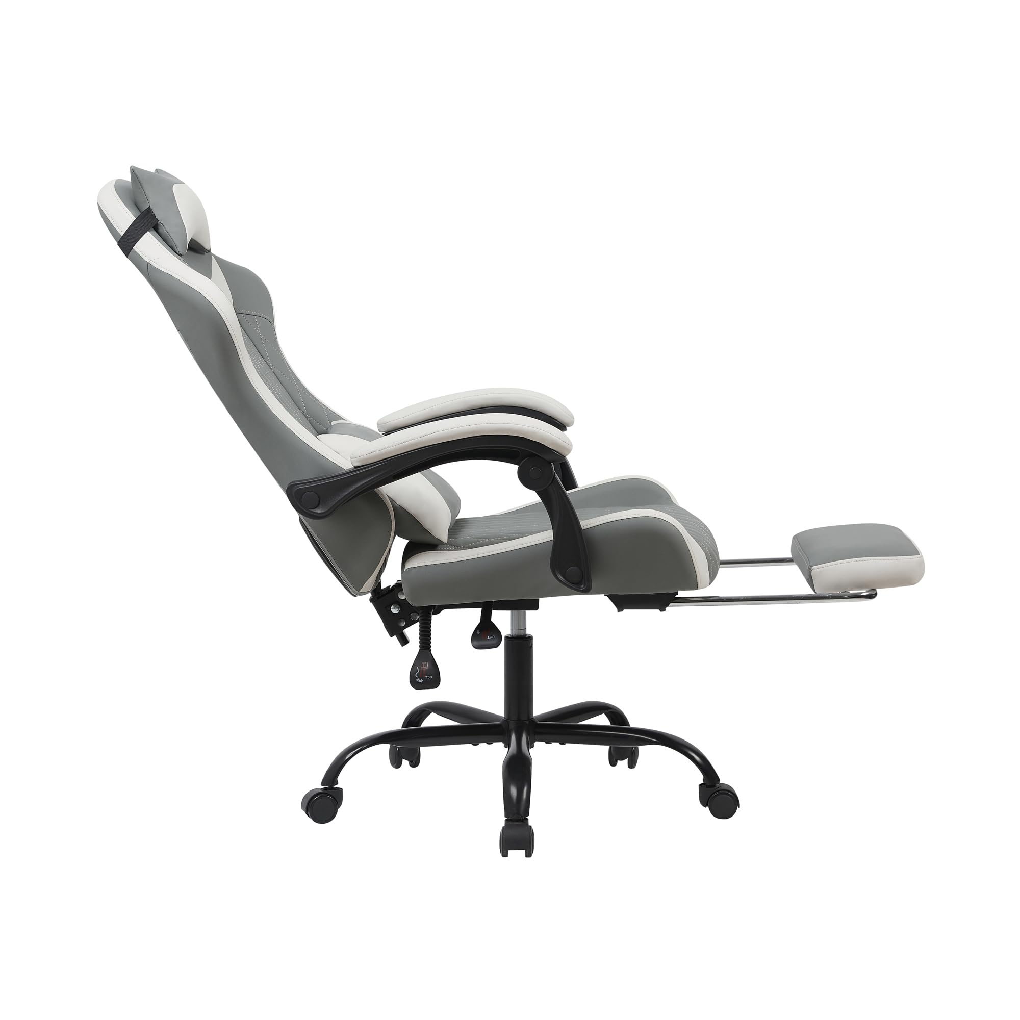Atenza Ergonomischer Gaming Stuhl mit Fußstütze, Gaming Chair bis 136kg (Dunkelgrau-Weiß)