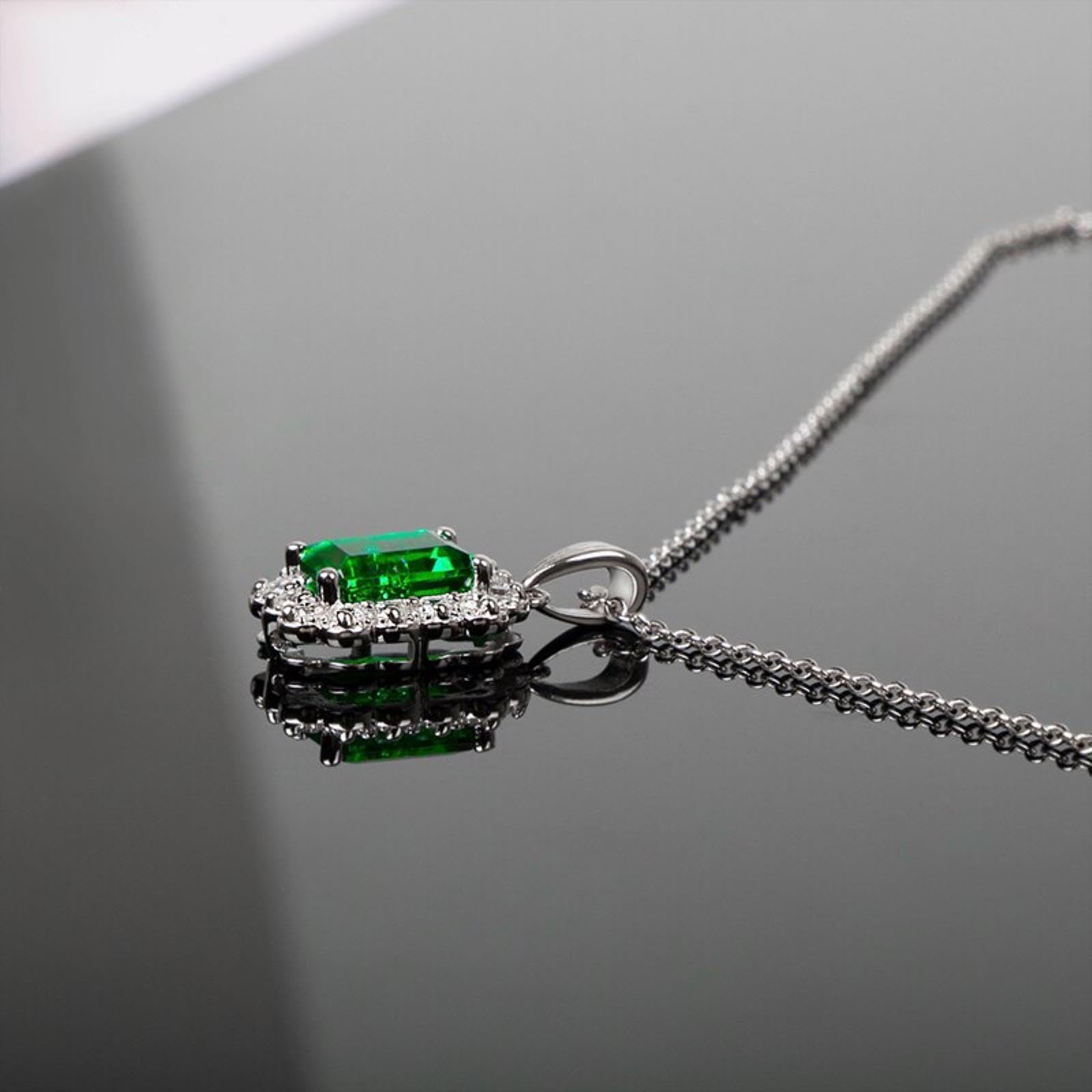 Collana con Ciondolo Smeraldo A Forma di Rettangolo da 1,5 Carati Gioielli in Argento Sterling 925 per Fidanzamento da Donna