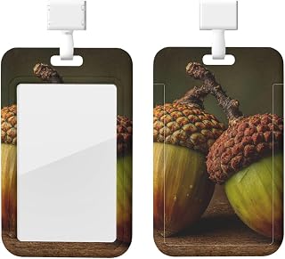 ID Badge Holder Vertical Retractable ID Card Holder Two Acorns Badge Holder Detachable Lanyards for ID Badges Cute Card Name Tag Cards Protector for Nurses Doctors Work Office