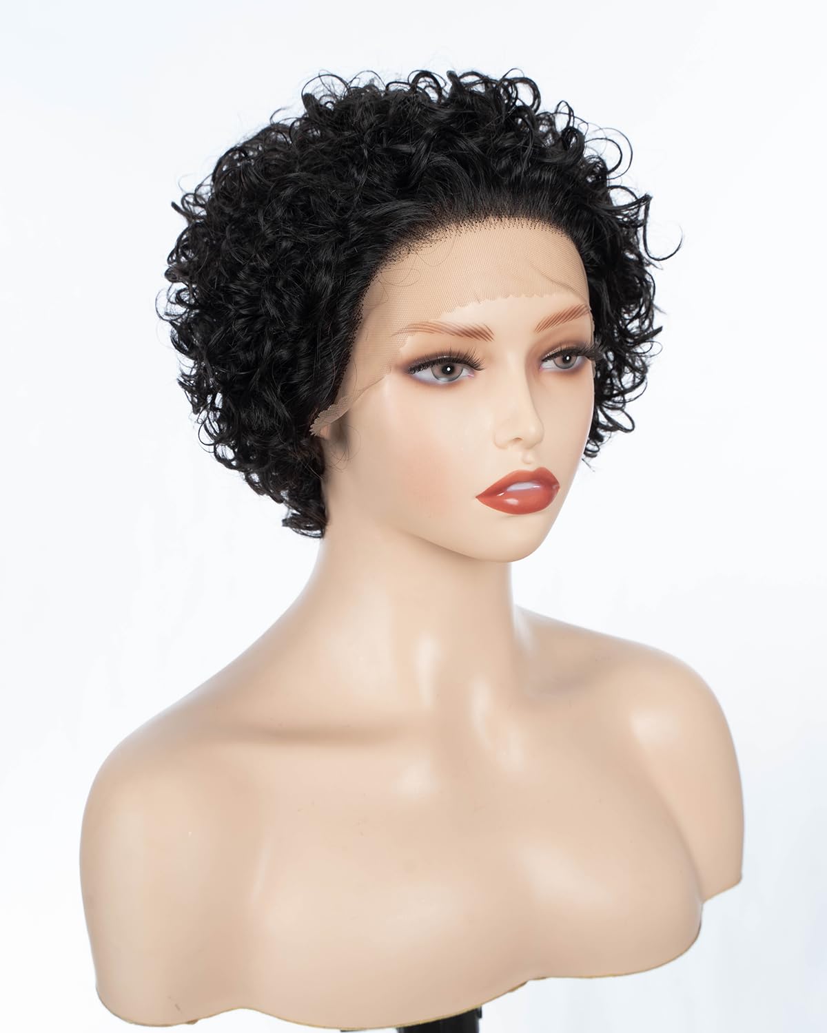 JOEDIR LUX 8 Inch 13 * 2 Forehead Lace Curly Wig for Women Indian Hair Can Be Combed Baby Hair, 1B-8 - Image 2