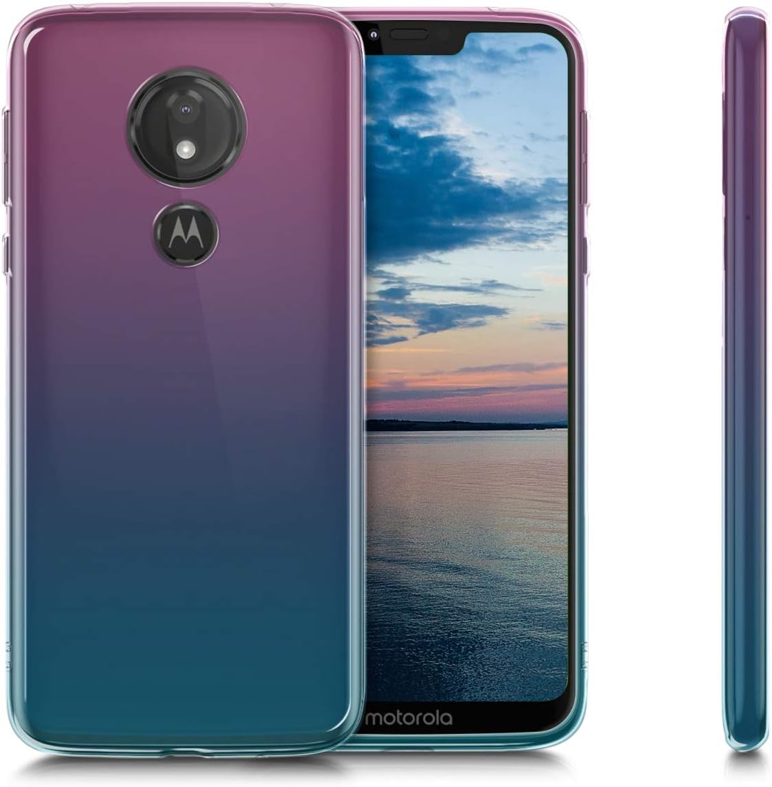 kwmobile Case Compatible with Motorola Moto G7 Power - Case Transparent Gradient Phone Cover - Bicolor Dark Pink/Blue/Transparent image 5