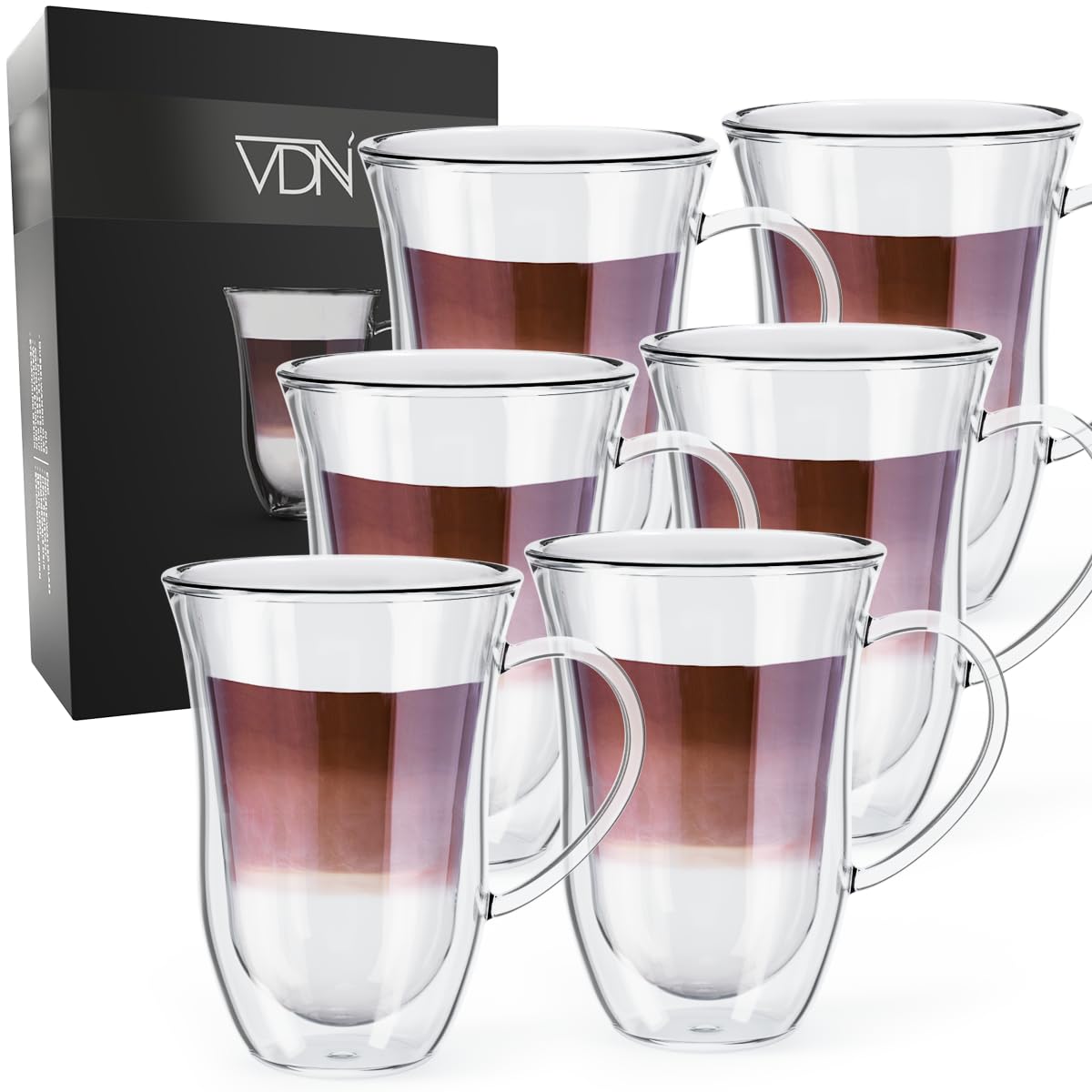 KADAX Dubbelwandige koffieglazen, 350 ml, set van 6 thermoglazen voor