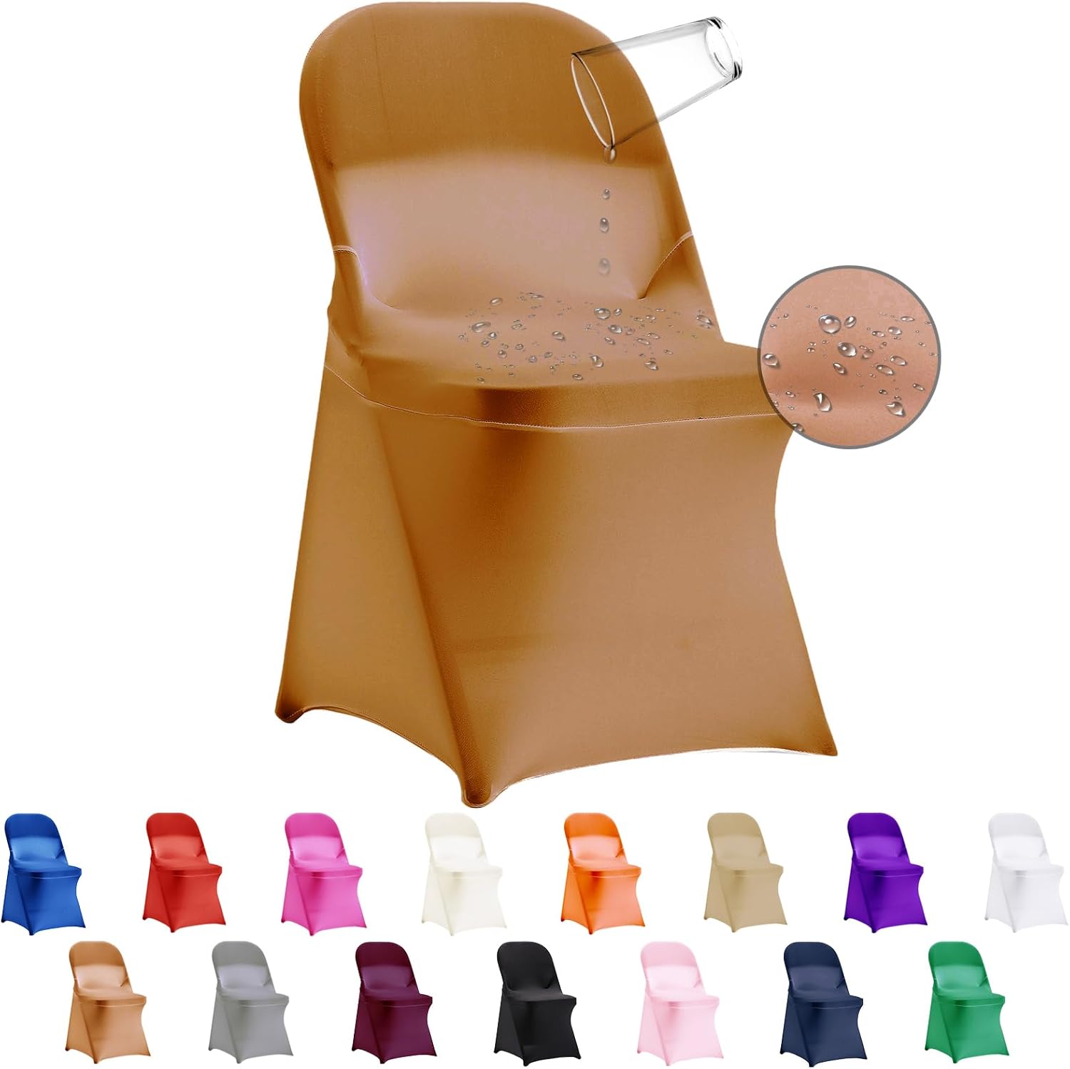 12 PCS Waterproof Stretch Spandex Folding Chair Covers, Dining Room Chair Slipcovers Protector for Wedding, Banquet, Party, Holidays, Celebration and Decoration?Gold? Gold 12pack