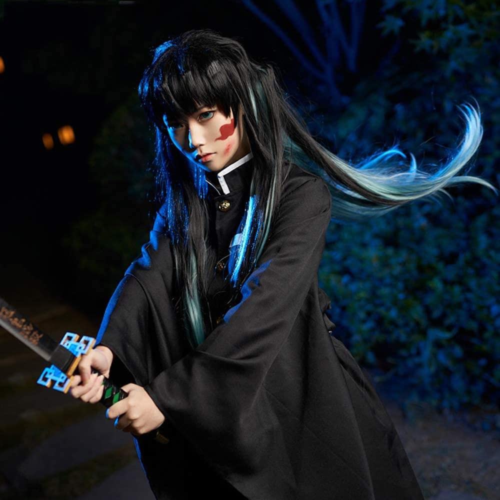 Black Blue Long Straight Hair for Women Halloween Conventions Cos Anime Party Heat Resistant Synthetic Fabric Costume Hairs - Image 4