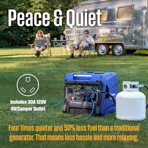 Image of Westinghouse 8200 Peak Watt Tri-Fuel Portable Inverter Generator, Remote Electric Start, Transfer Switch Ready, Gas, Propane, Natural Gas, Low THD, Safe for Electronics, Parallel Capable, CO Sensor