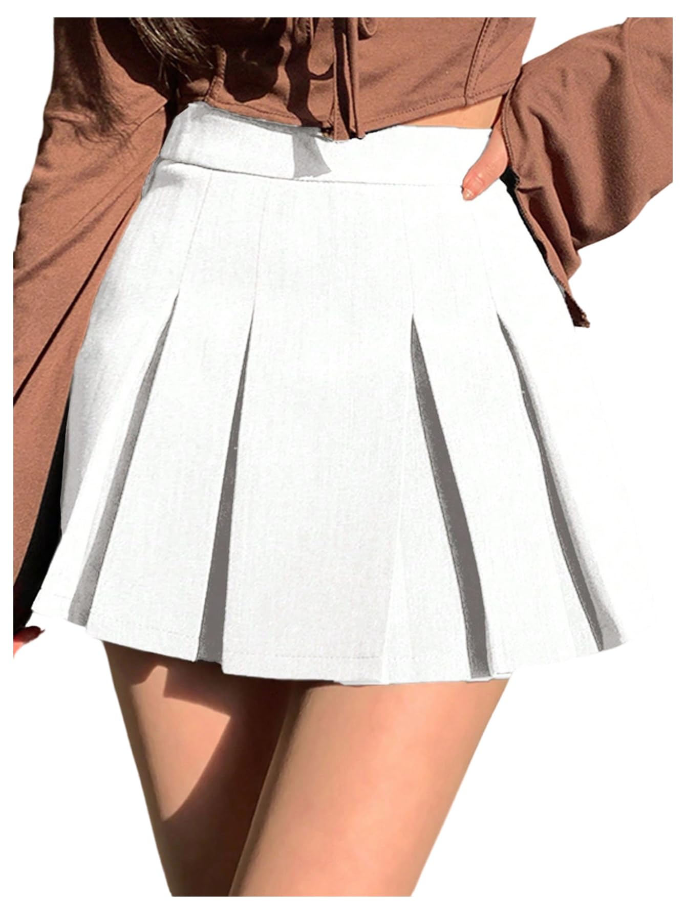 SOLY HUX Womens Pleated Skirt High Waisted A Line Casual Mini Skirts