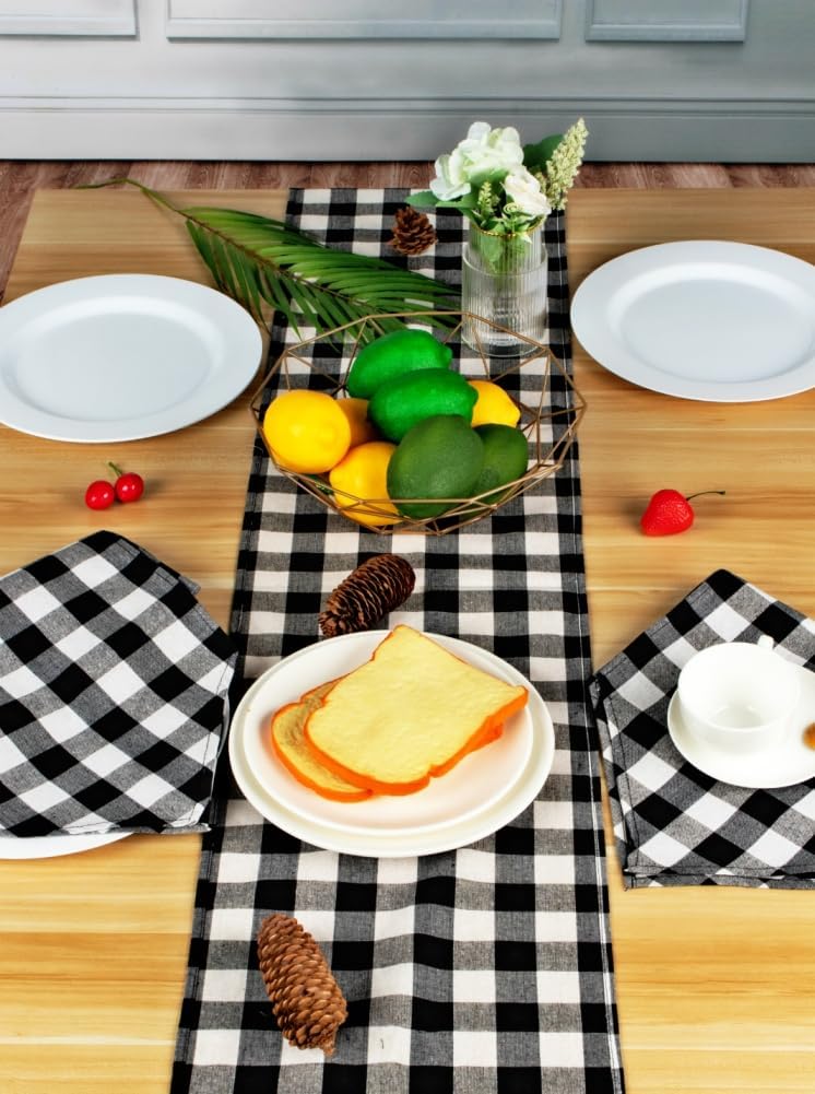 8 Pack Buffalo Check Table Runners Plaid Table Runner for Christmas Dinner, Lumberjack Party, Outdoor or Indoor Gatherings Table Home Decorations (Black & White, 72 inches)