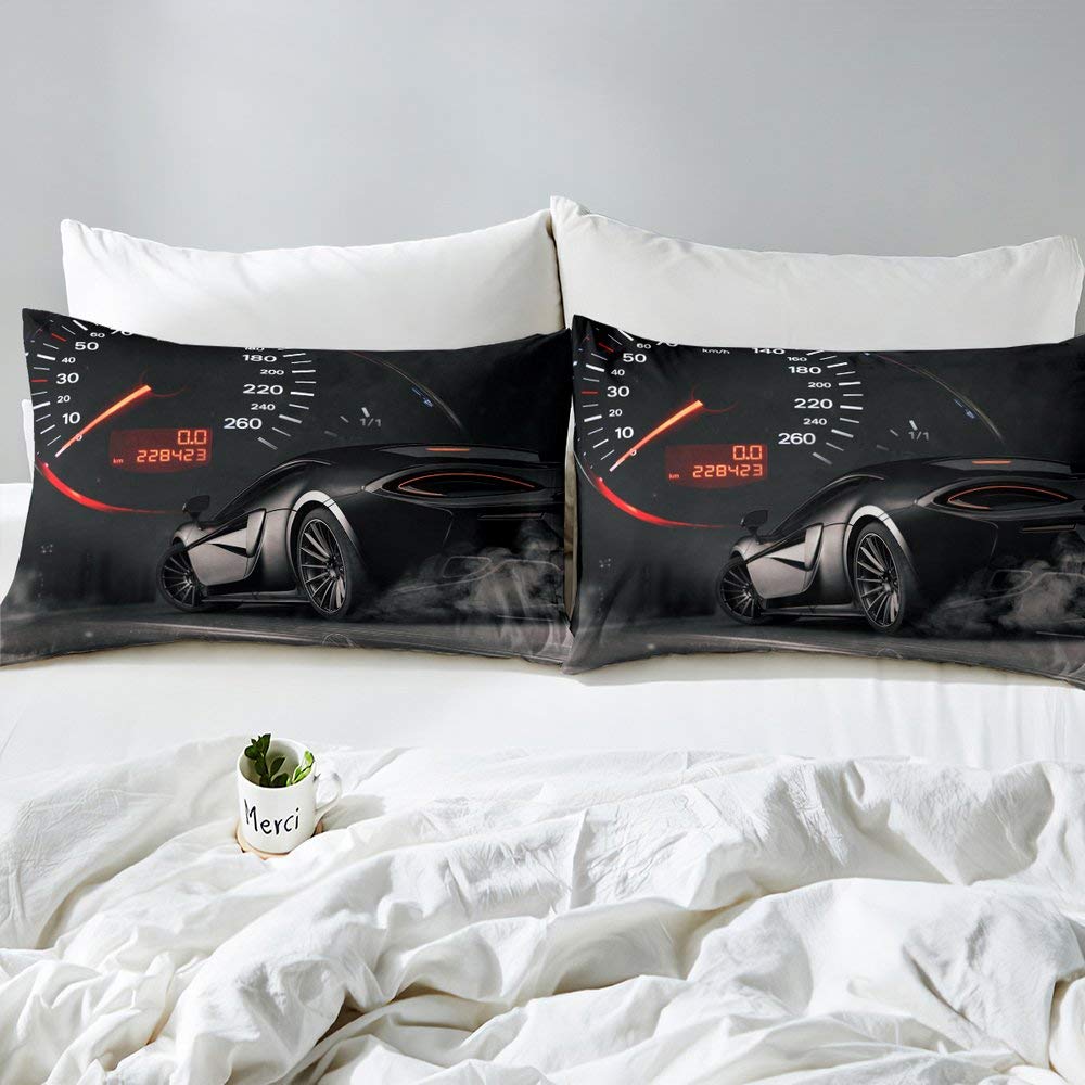 Racing Car Bedding Set Teens Speed Sports Car Comforter Cover King Size Extreme Sport Theme Duvet Cover For Kids Boys Adult Cool Automobile Bedspread Cover For Living Room Black - Image 3