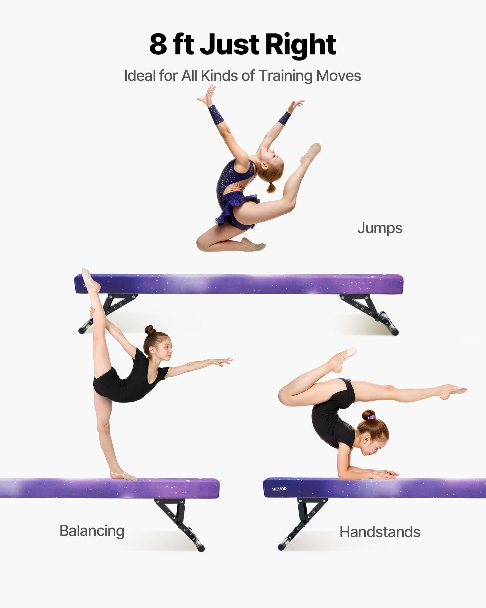 VEVOR Poutre Gymnastique réglable pour Enfants, 2410 mm, Poutre d'équilibre avec 2 Modes et 5 hauteurs réglables, équipement d'entraînement Professionnel pour Maison et Centre de Gymnastique, Galaxie