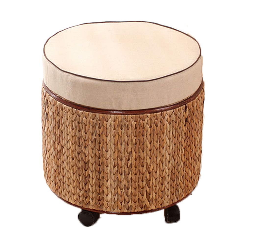Ottoman repose-pieds et boîte de rangement tressée beige pour salon et chambre