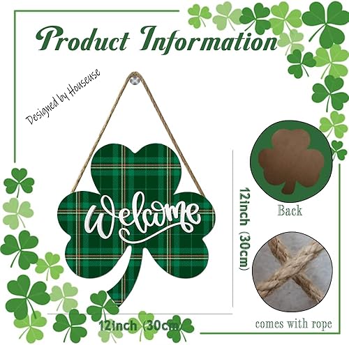 Miniatura 3 de Houseuse Letrero de bienvenida de trébol de la suerte para puerta delantera, decoración de San Patricio, trébol irlandés, decoración del día de San