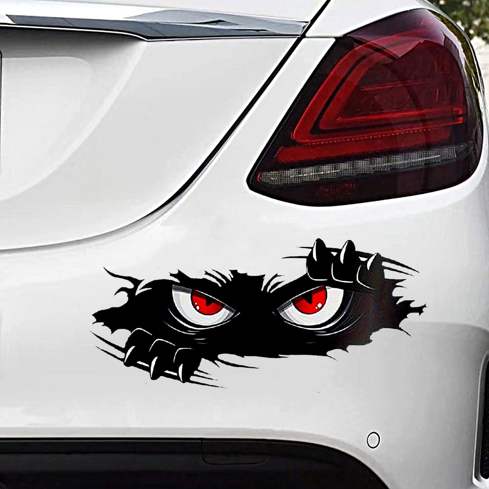 2 adesivi in vinile con occhi di mostro, impermeabili, per auto, camion, moto, adesivi decorativi horror spaventosi per laptop, finestre (A-205)