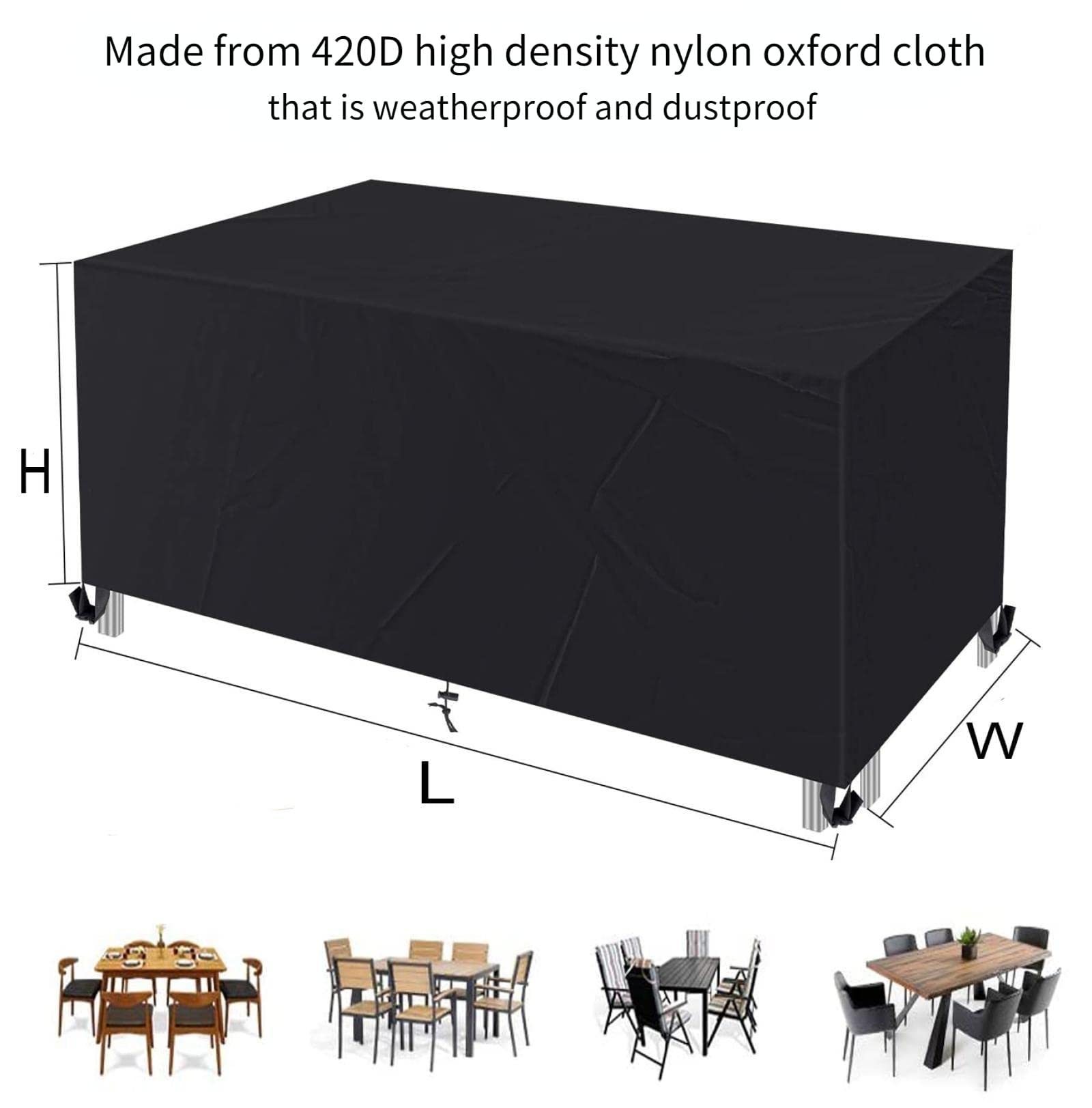 Pokrowiec na meble ogrodowe Wodoodporny pokrowiec ochronny na stół ogrodowy Zestawy mebli Wodoodporny 420 Tkanina Oxford Pyłoszczelna Czarna 228Lx110Wx86Hcm