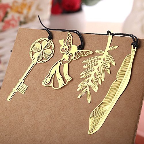 Amazon | ［金のしおり4種セット］ 天使・樹の葉・金の鍵・羽根