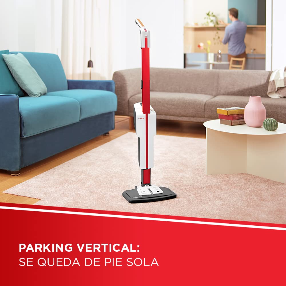 Polti Vaporetto SV650 Style Mopa a Vapor 2 en 1, 1500 W, 3 Niveles de Vapor, 19 Accesorios, Rojo/Blanco