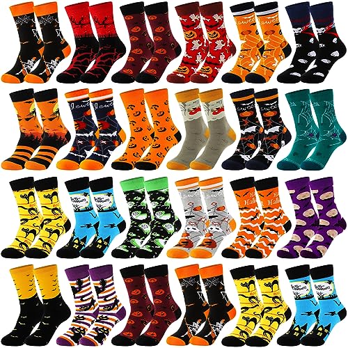 Xtinmee 52 Pieces Halloween Socks for Men and Women Halloween Novelty Socks Halloween Crew Bulk Socks Colorful Pumpkin Bat Spider Socks for Adults Halloween Holiday Gifts 26 Pairs