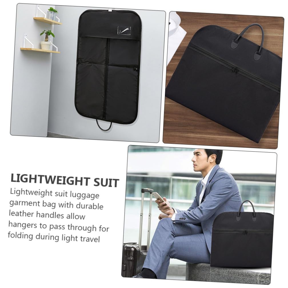 Housoutil Bolsa para Trajes Plegable Portátil Negra Funda para Vestidos y Ropa de Viaje Asas de Cuero para Colgar Tamaño Grande para Trajes Abrigos y Uniformes Adecuado para Viajes de