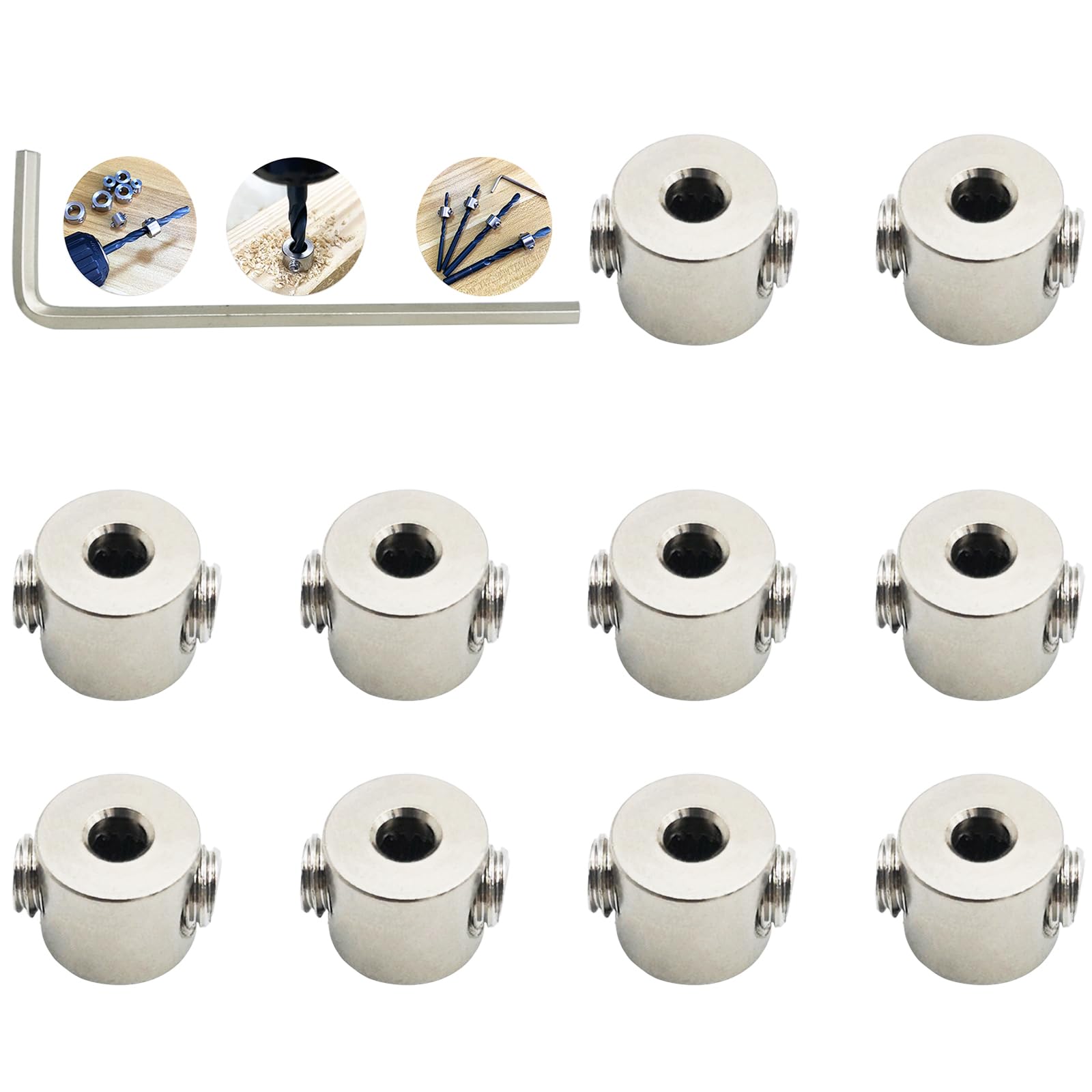 Stop di Profondità Trapano,CESFONJER Punte Profondità Anello Posizionatore(ID:3mm,10pcs), con la Chiave Esagonale